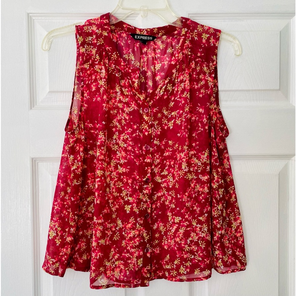 Express Chiffon dark red floral boho tent sleeveless top
